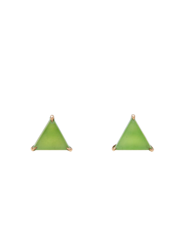 Handcrafted Trigon ear studs with vivid green jade stones