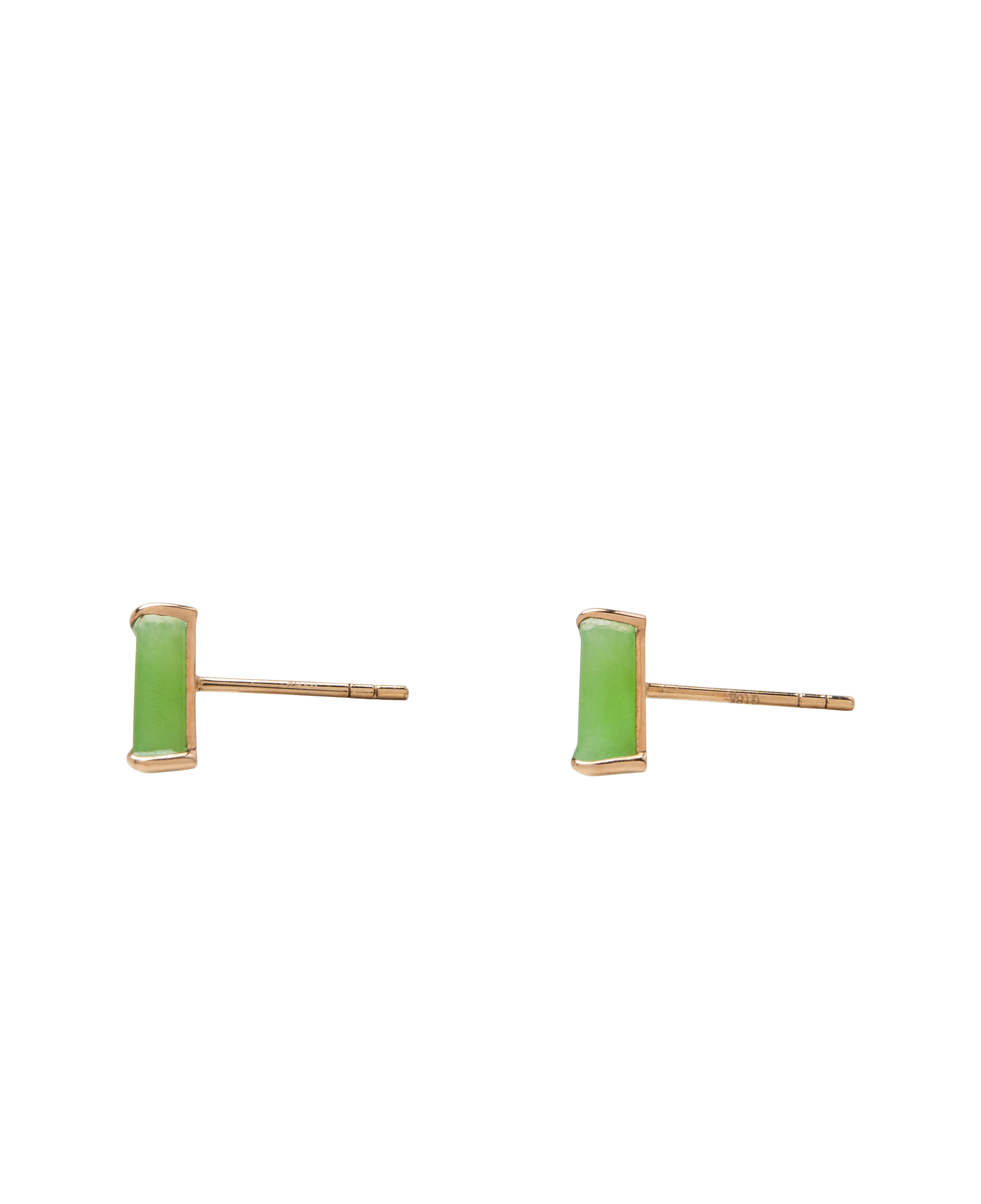 Handcrafted Trigon ear studs with vivid green jade stones