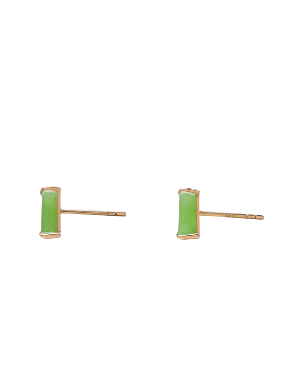 Handcrafted Trigon ear studs with vivid green jade stones