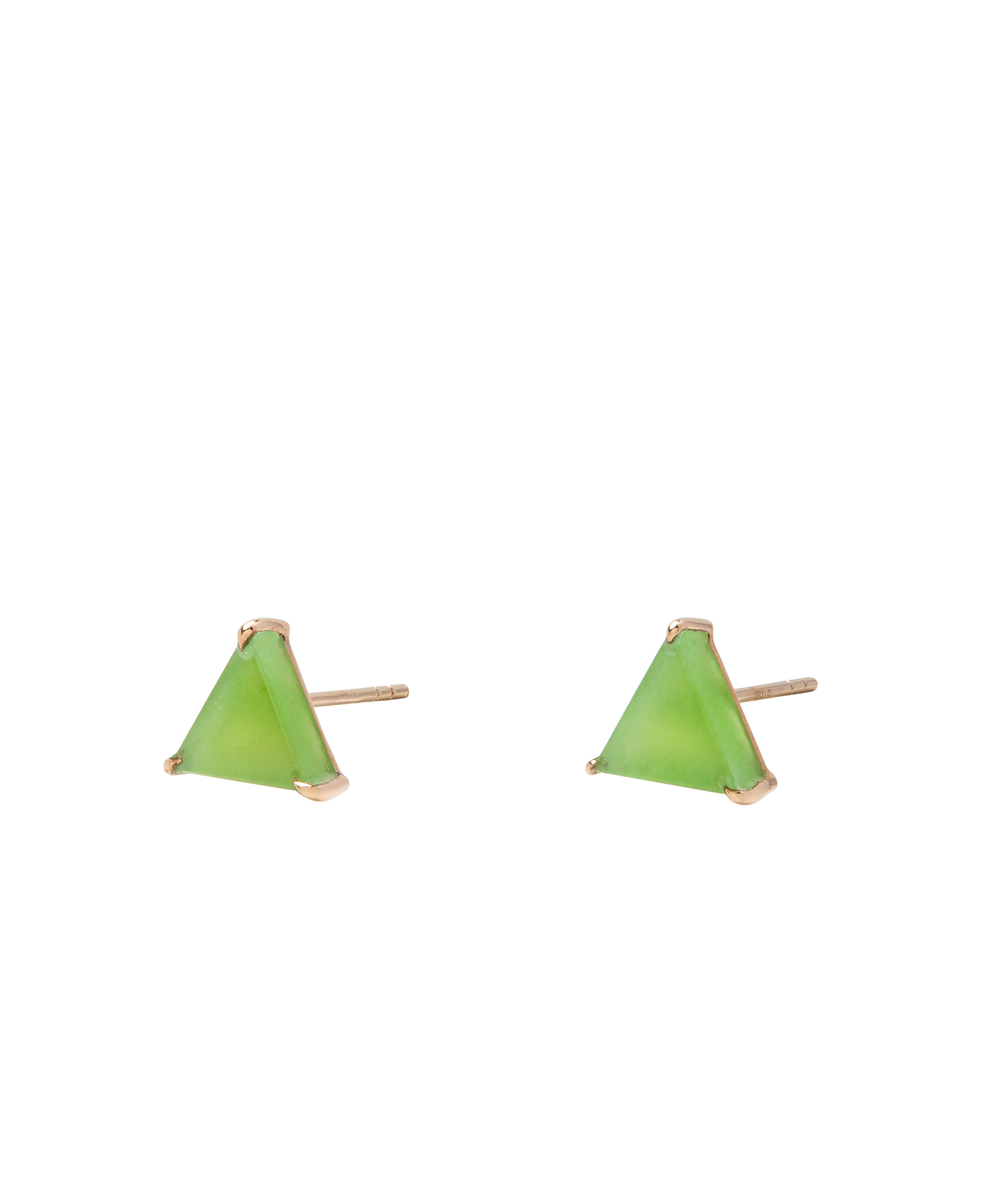 Handcrafted Trigon ear studs with vivid green jade stones
