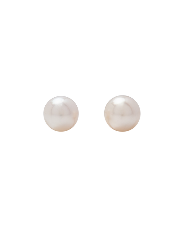 Elegant Akoya pearl ear studs, 6.5mm, 18k gold, symbolizing purity and sophistication.