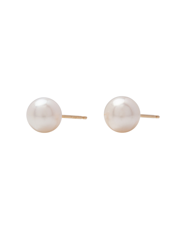 Elegant Akoya pearl ear studs in 18k gold, 6.5mm diameter, perfect for adding lustrous charm to any outfit.