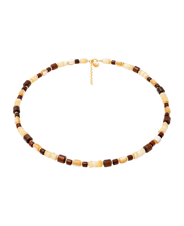 Wildwood Wonder Necklace with Red Sandalwood beads and golden seashell pendant