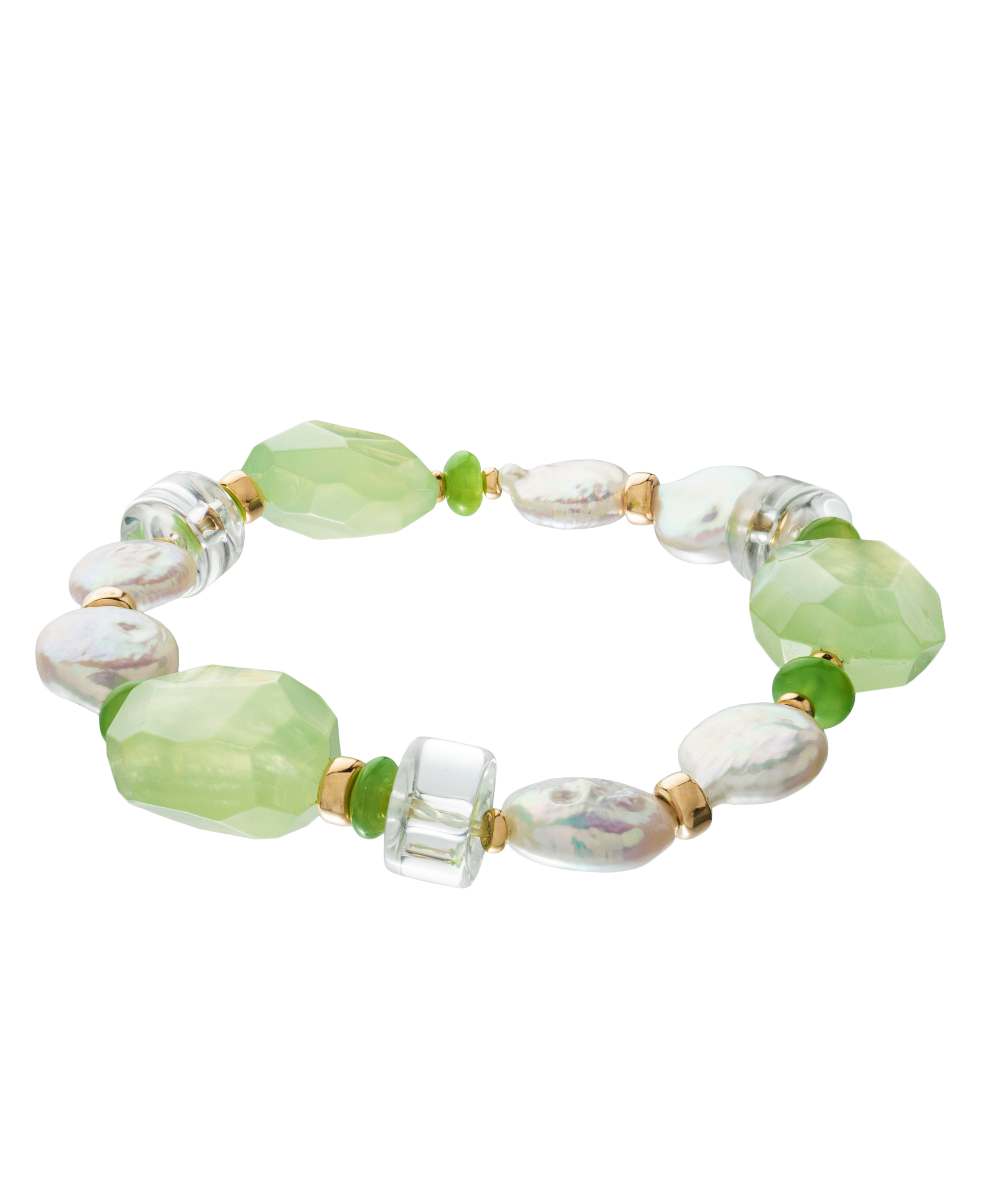 I Am Not Perfect x Forest Bracelet featuring unique green and pearl baroque beads, symbolizing chic confidence.