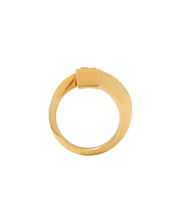 Elevé Yellow Emerald x Topaz Staircase Ring in 18k Gold, showcasing a unique step-cut design.