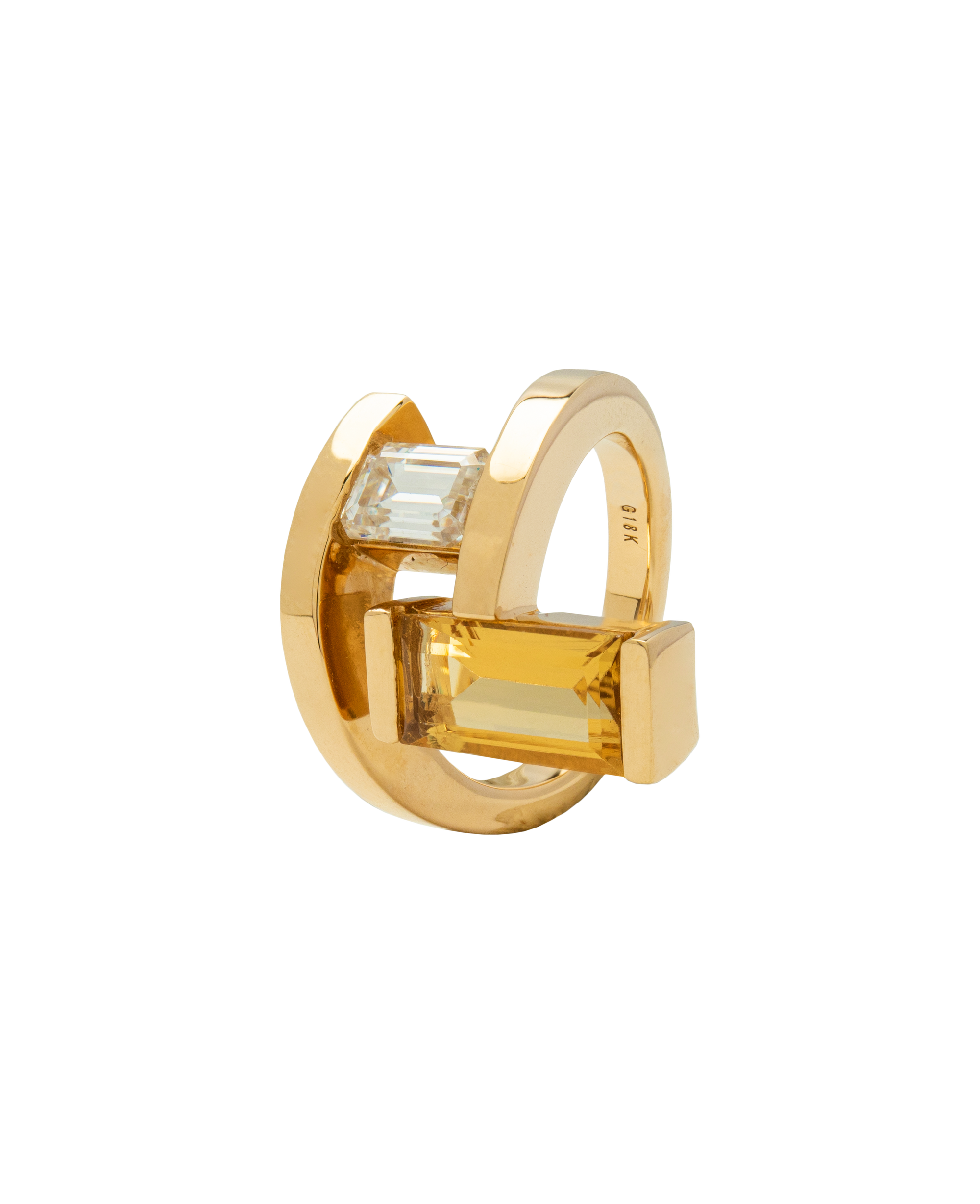 Elevé Yellow Emerald x Topaz staircase ring in 18k Gold, featuring step-cut gems for a stylish look.
