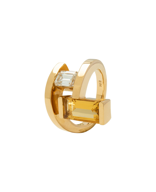 Elevé Yellow Emerald x Topaz staircase ring in 18k Gold, featuring step-cut gems for a stylish look.