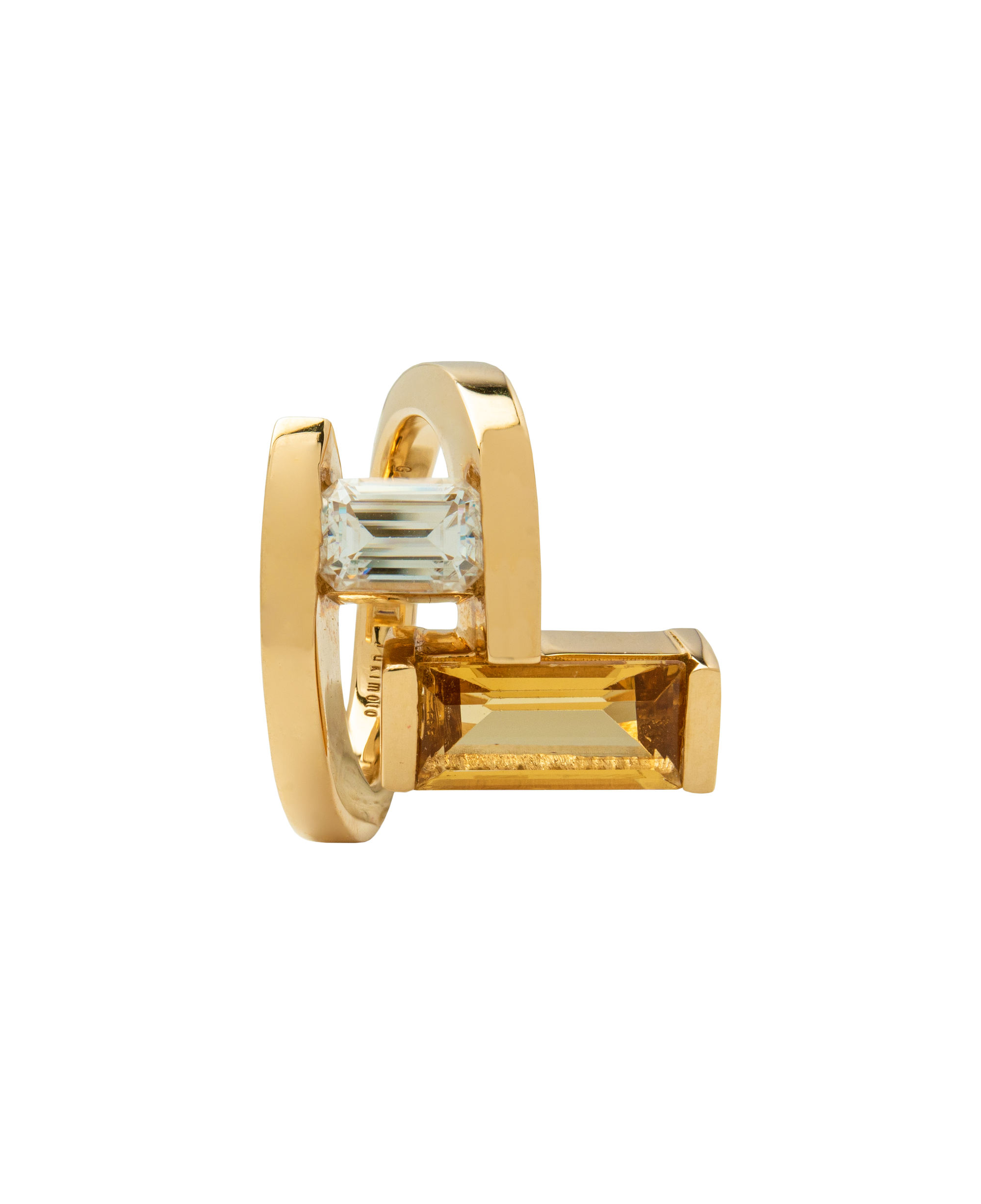Elevé Yellow Emerald and Topaz staircase ring in 18k gold, showcasing step-cut gemstones for a luxurious look.