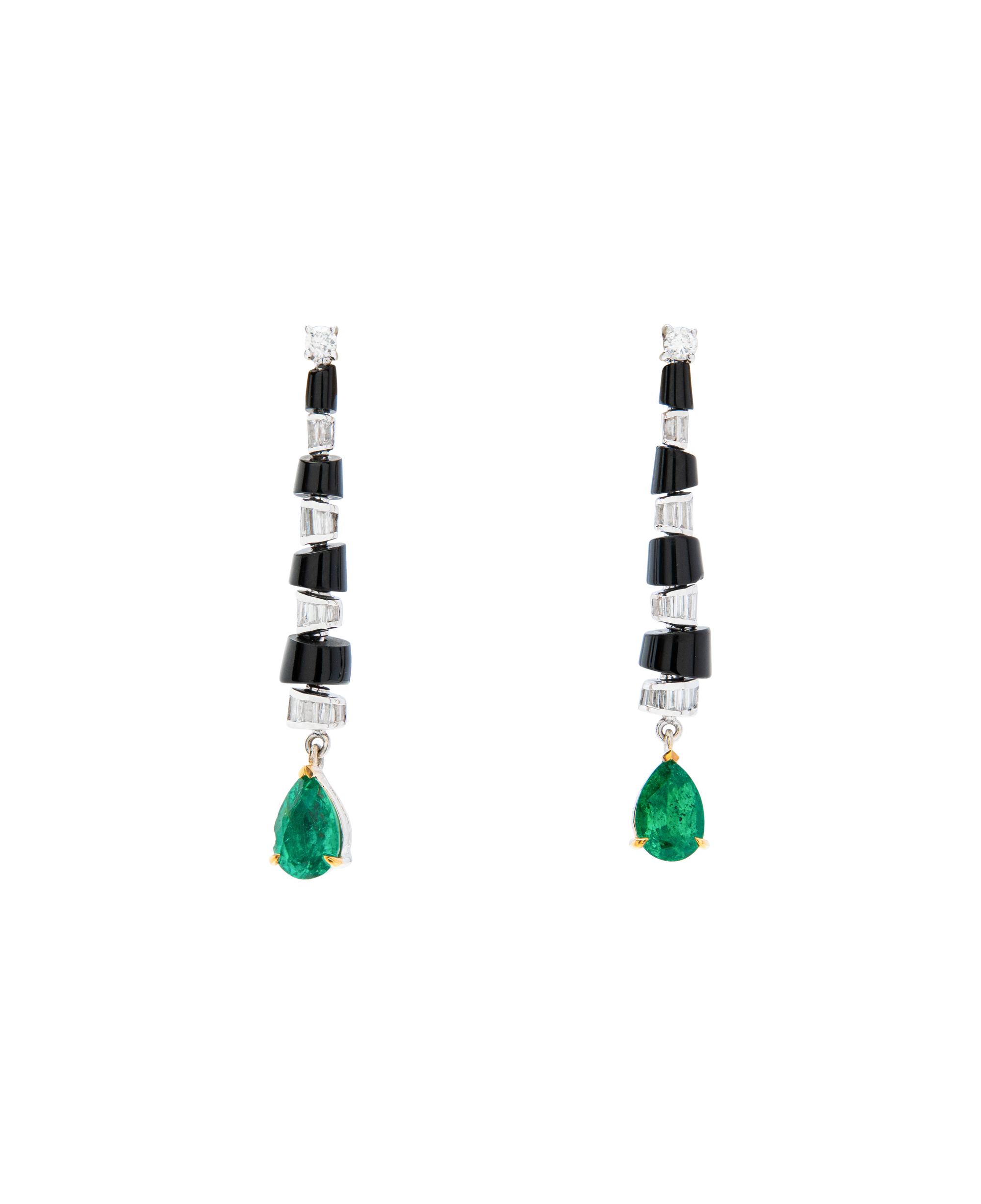 Emerald x Black Agate Diamond Dangling Earrings