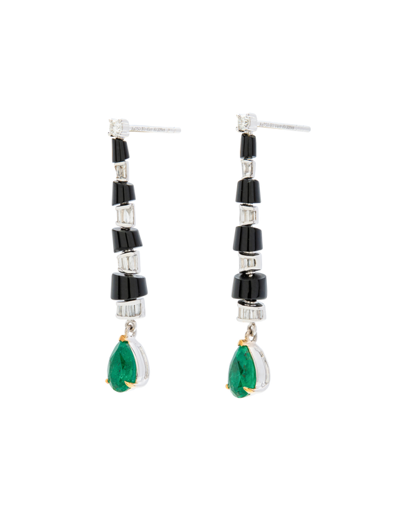 Emerald x Black Agate Diamond Dangling Earrings