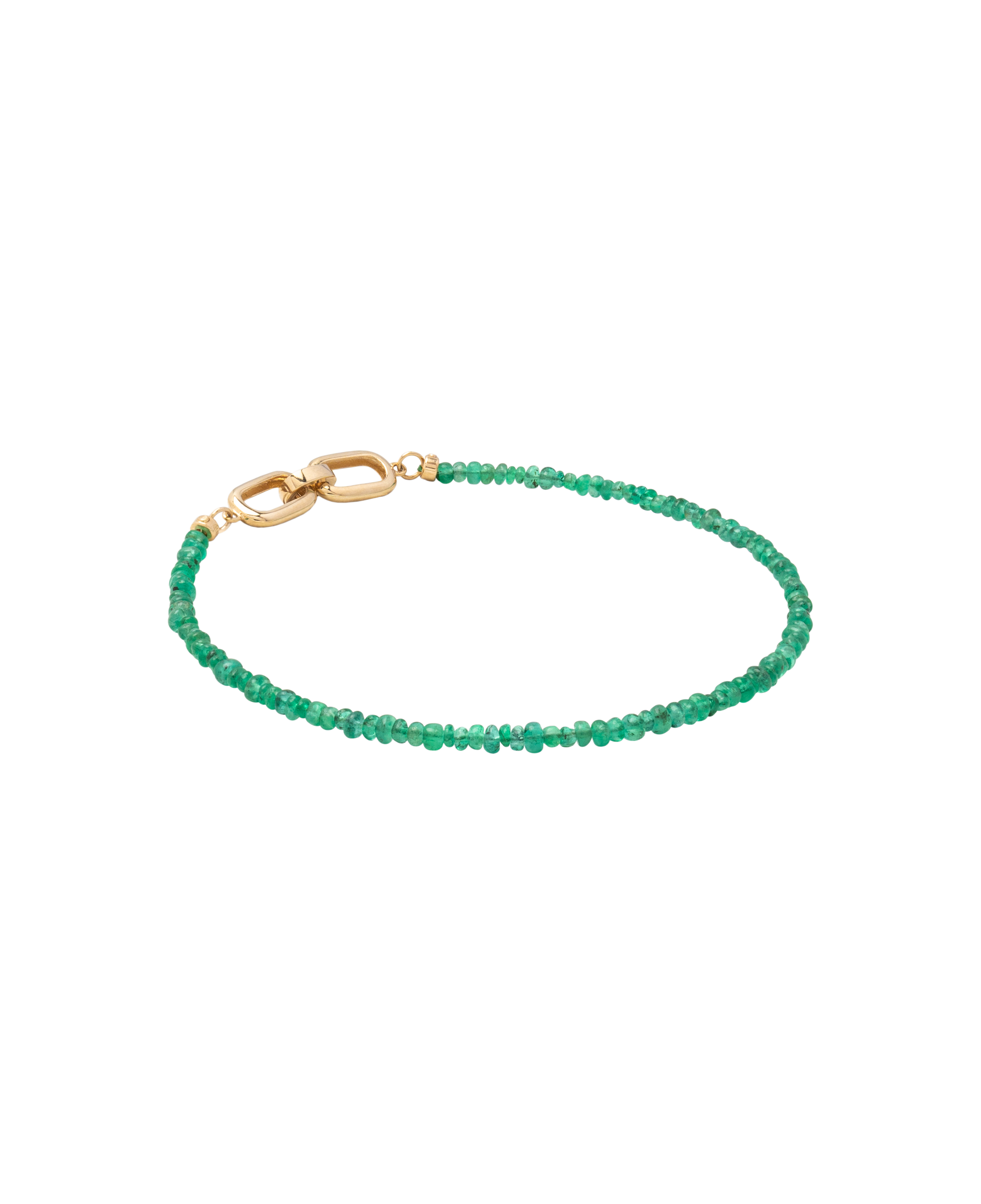 Muzo Emerald Bracelet featuring vibrant Colombian emerald beads with a gold clasp, elegant and finely crafted.
