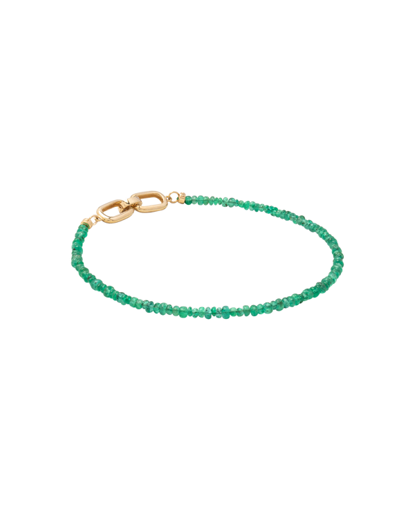 Muzo Emerald Bracelet featuring vibrant Colombian emerald beads with a gold clasp, elegant and finely crafted.