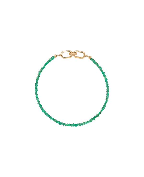 Muzo Emerald Bracelet featuring Colombian emerald beads and gold clasp, measuring 17 cm in length.