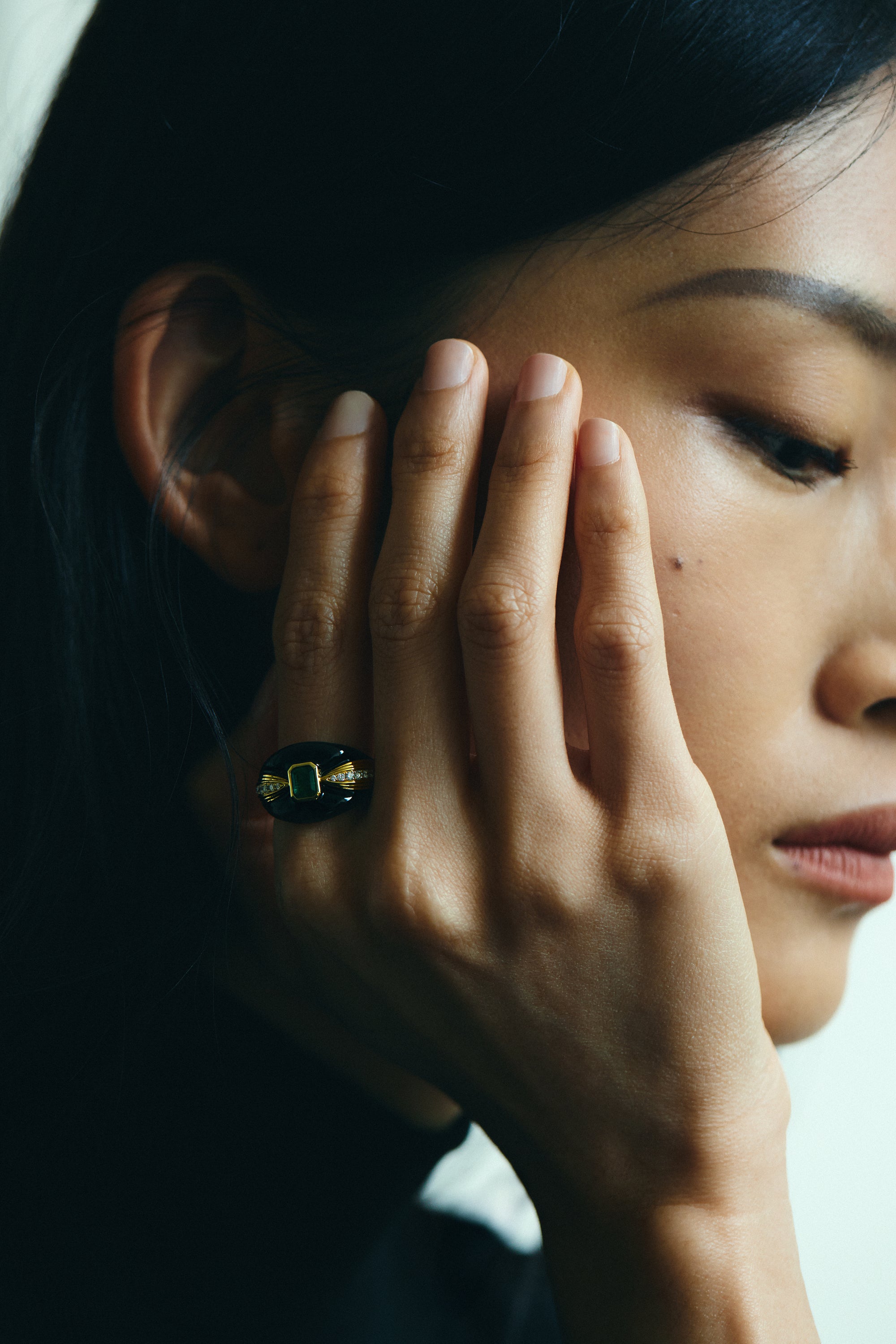 Emerald Enamel Diamond Ring