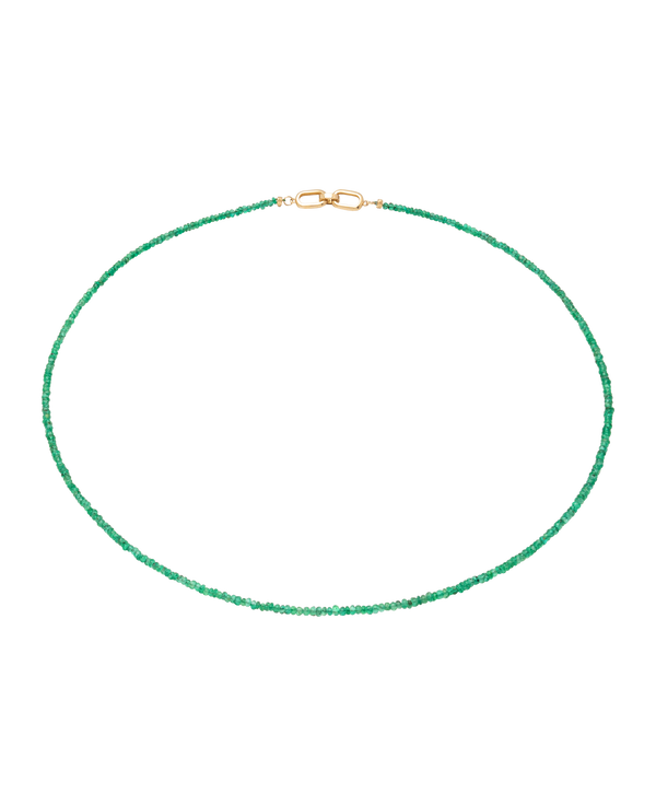 Elegant Muzo Emerald Necklace featuring Colombian emerald beads, gracefully crafted into a 45 cm strand.