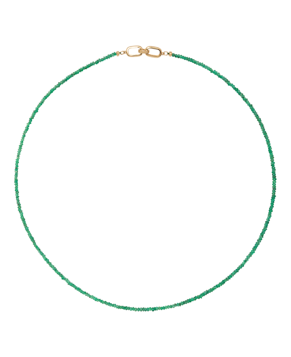 Muzo Emerald Necklace showcasing vibrant Colombian emerald beads in a 45 cm elegant strand.