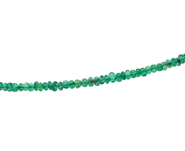 Muzo Emerald Necklace featuring vibrant green Colombian emerald beads in a 45 cm strand.