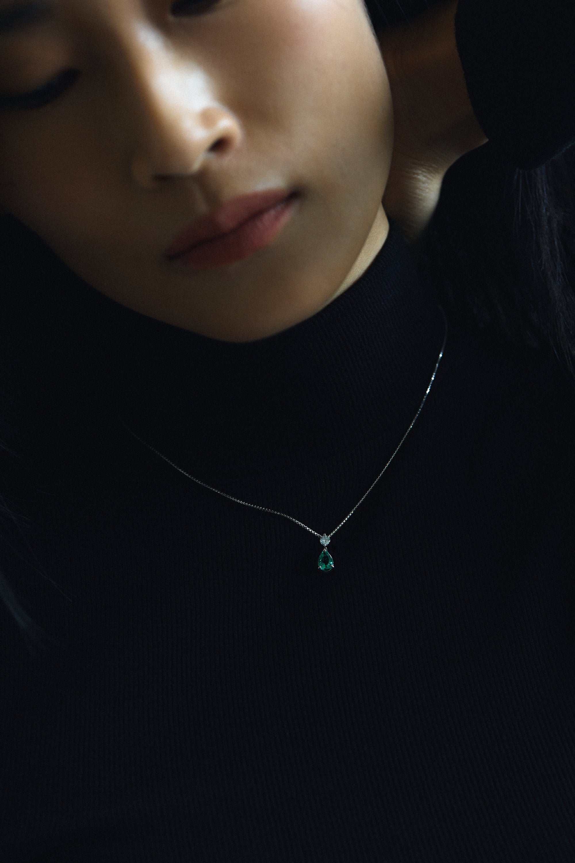 Emerald Pear Diamond Pendant Necklace