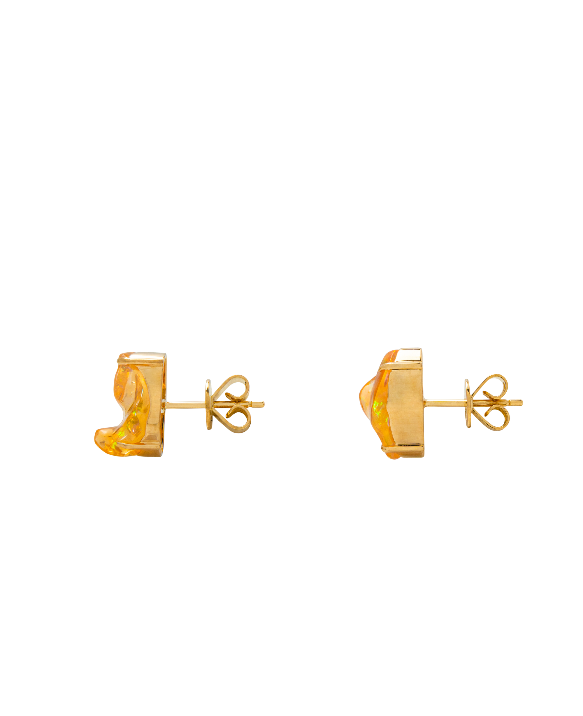 Fire Opal Freeform Ear Studs 18k