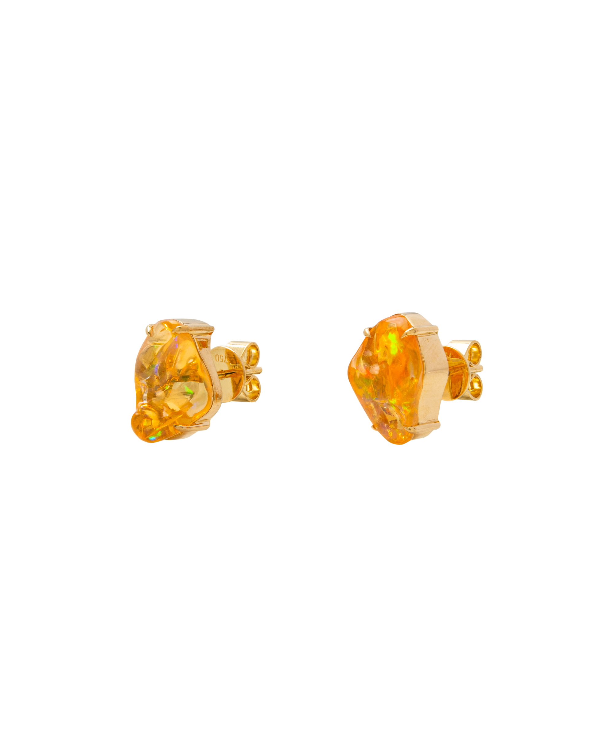 Fire Opal Freeform Ear Studs 18k