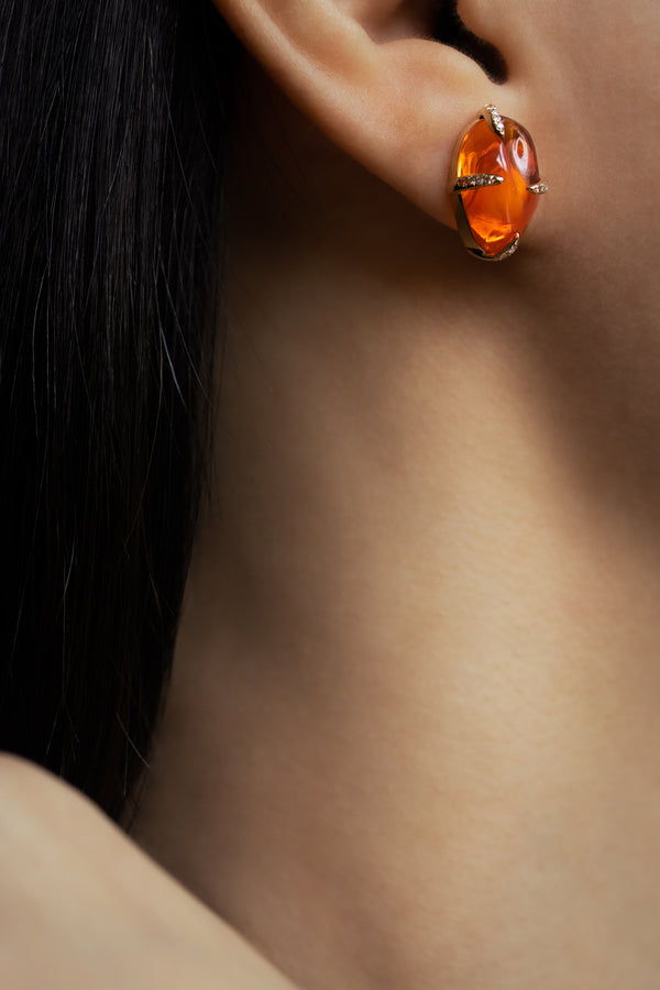 Fire Opal Freeform Ear Studs 18k