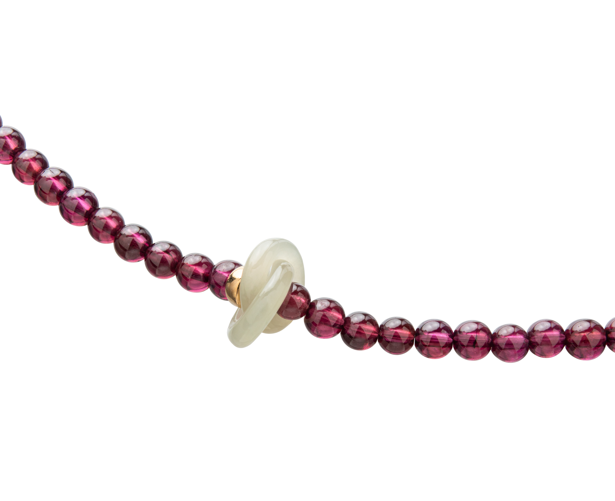 Close-up of handmade garnet agarwood jade bracelet