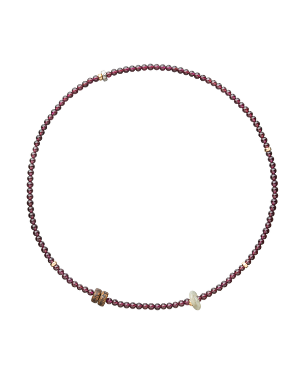 Beaded bracelet made with garnet, agarwood and jade stones