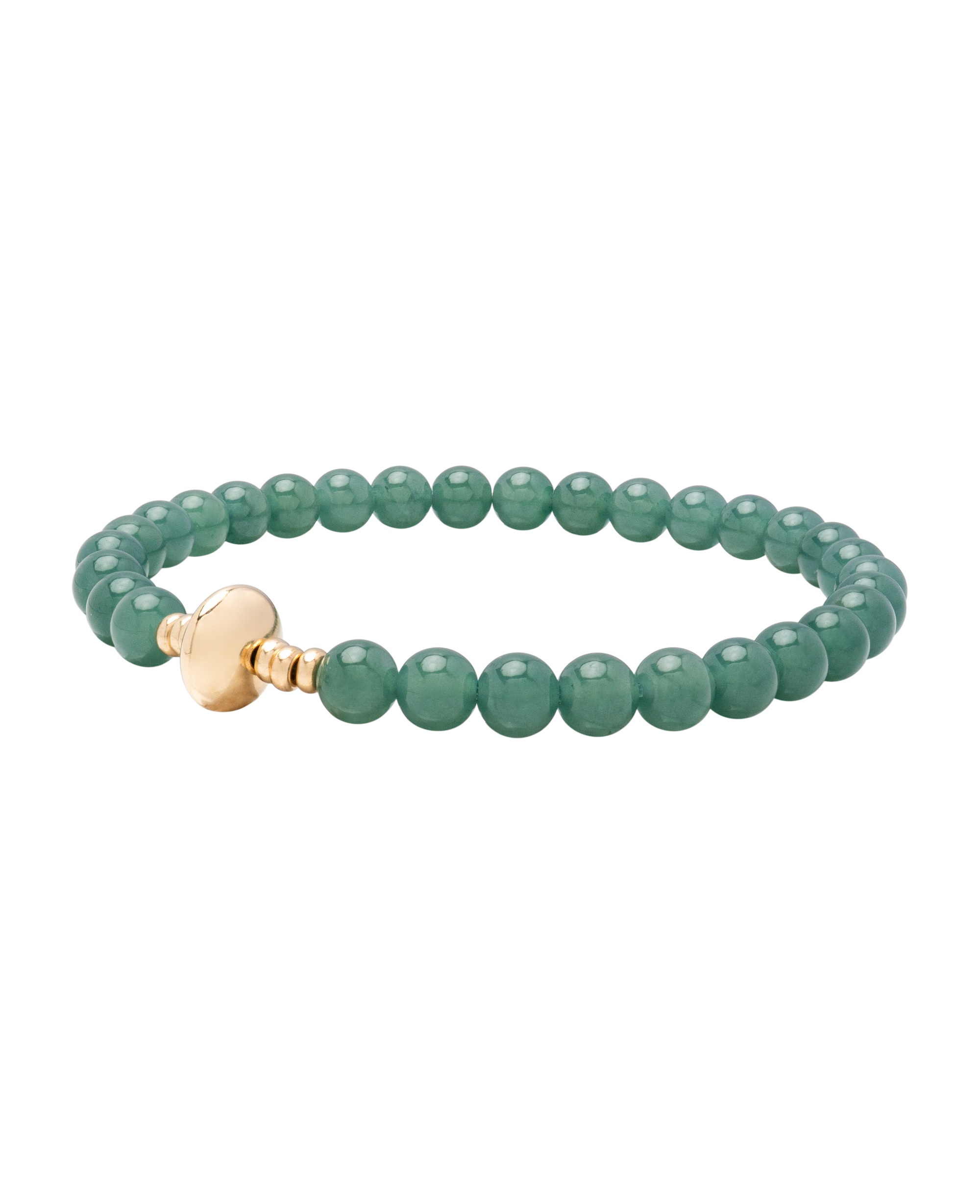 Green Alloy Jadeite Bead Bracelet featuring jadeite beads and a gold centerpiece.