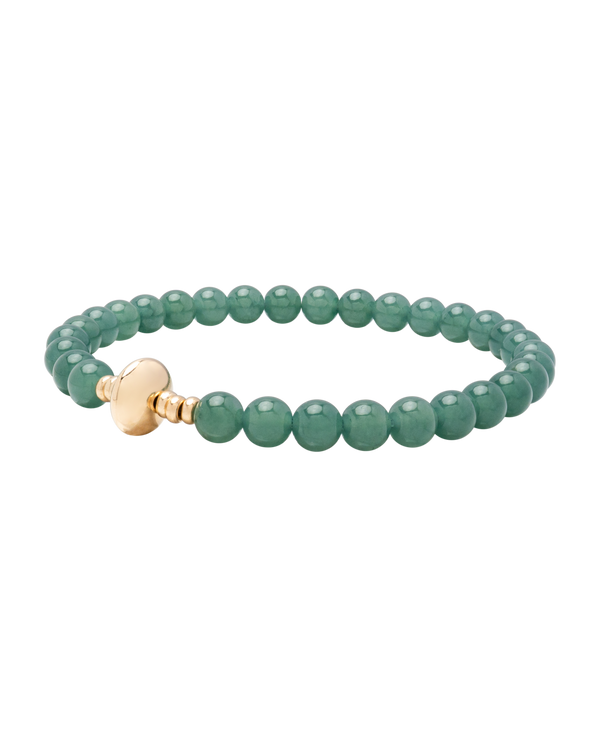 Green Alloy Jadeite Bead Bracelet featuring jadeite beads and a gold centerpiece.