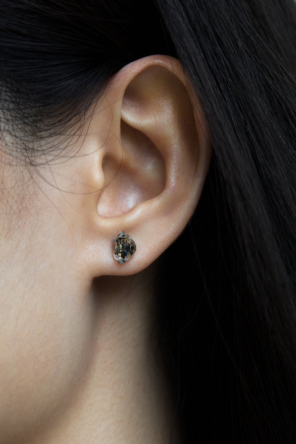 Black Herkimer Diamond Ear Studs