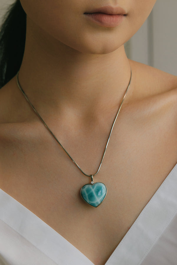 Natural Dominican Larimar gemstone pendant, two-faced design