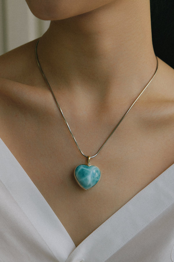 Natural Dominican Larimar gemstone pendant, two-faced design