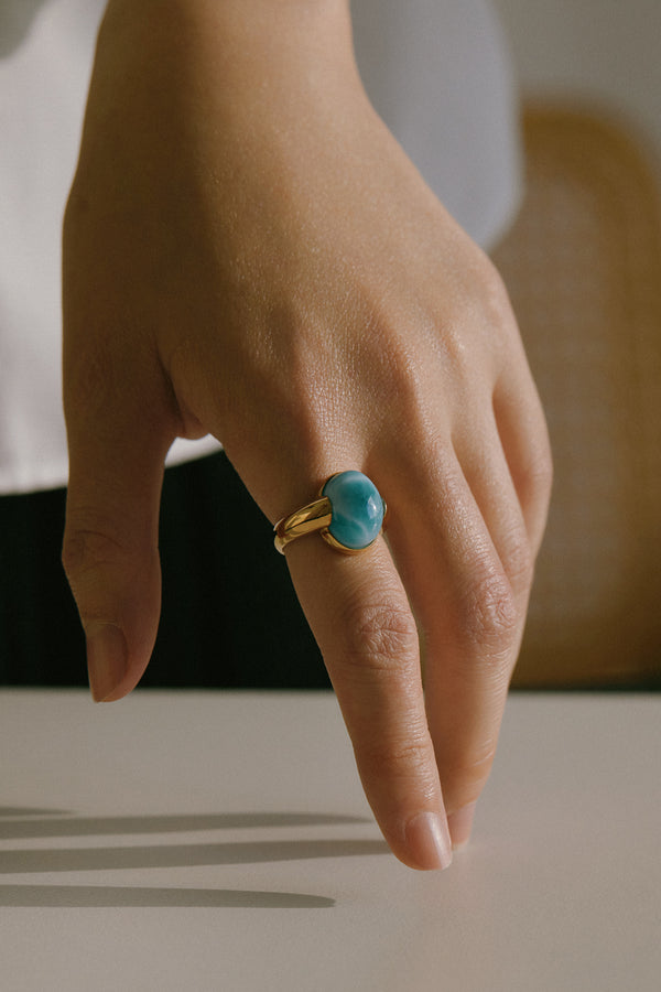 Dominican Larimar ring featuring ocean wave patterns