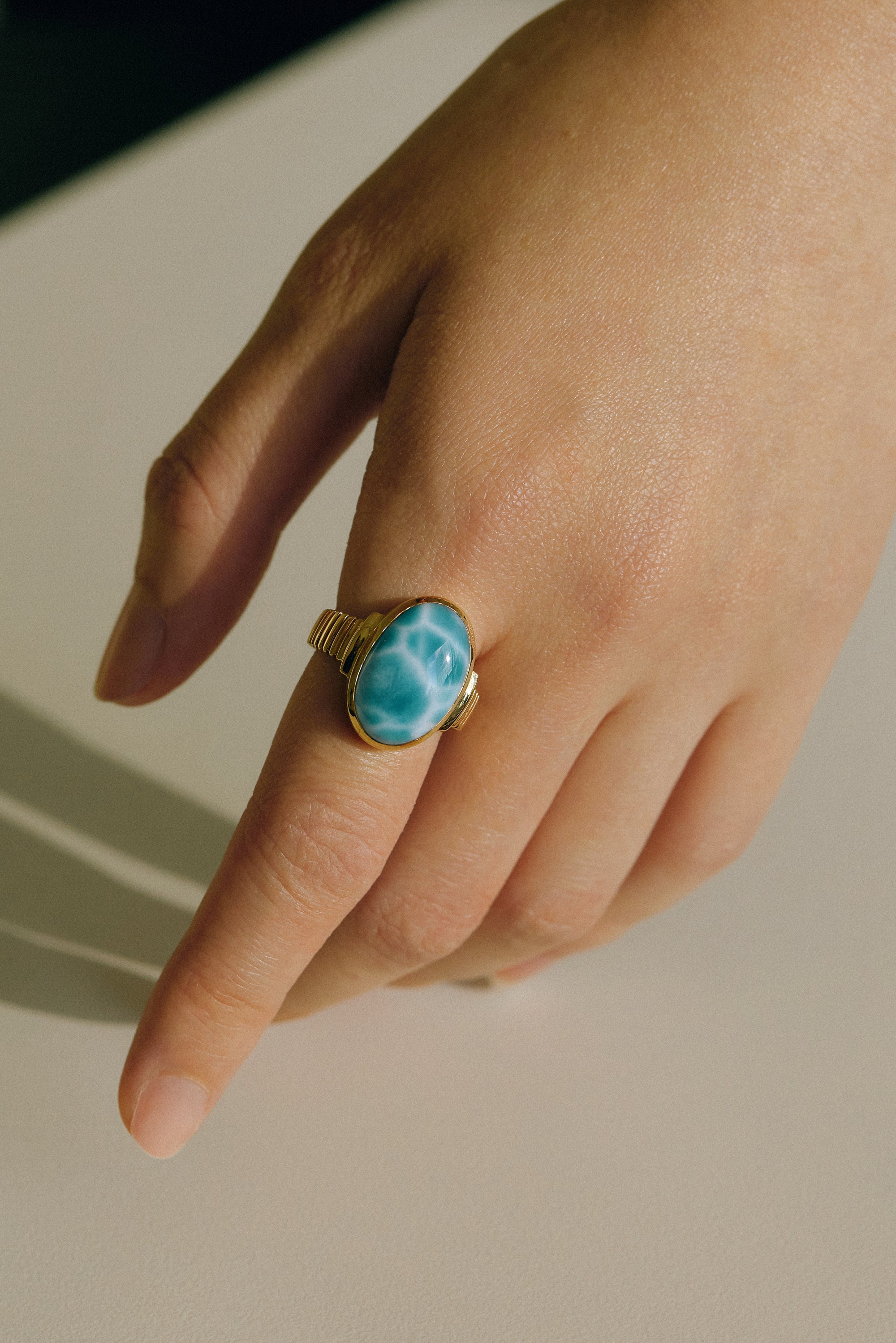Larimar Henry ring featuring natural Dominican blue gemstone