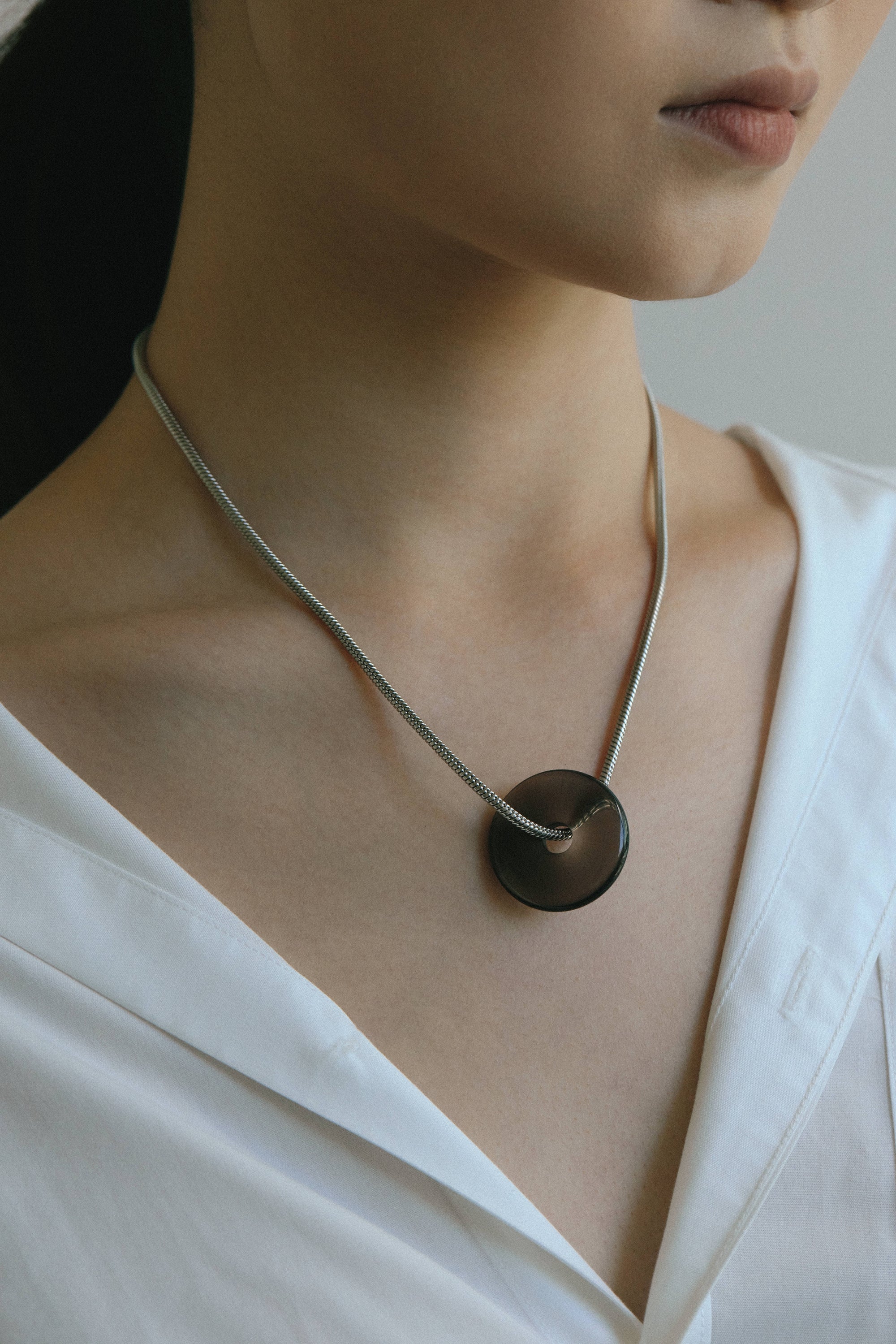 Icelandic Icy Obsidian Donut Pendant Necklace
