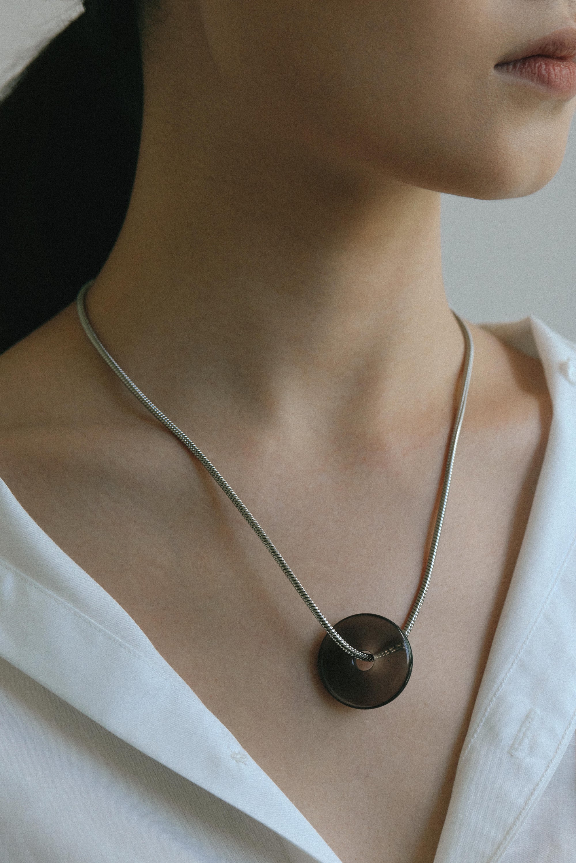 Icelandic Icy Obsidian Donut Pendant Necklace