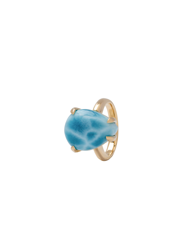 Artisan-crafted Larimar ring with unique claw prong mount