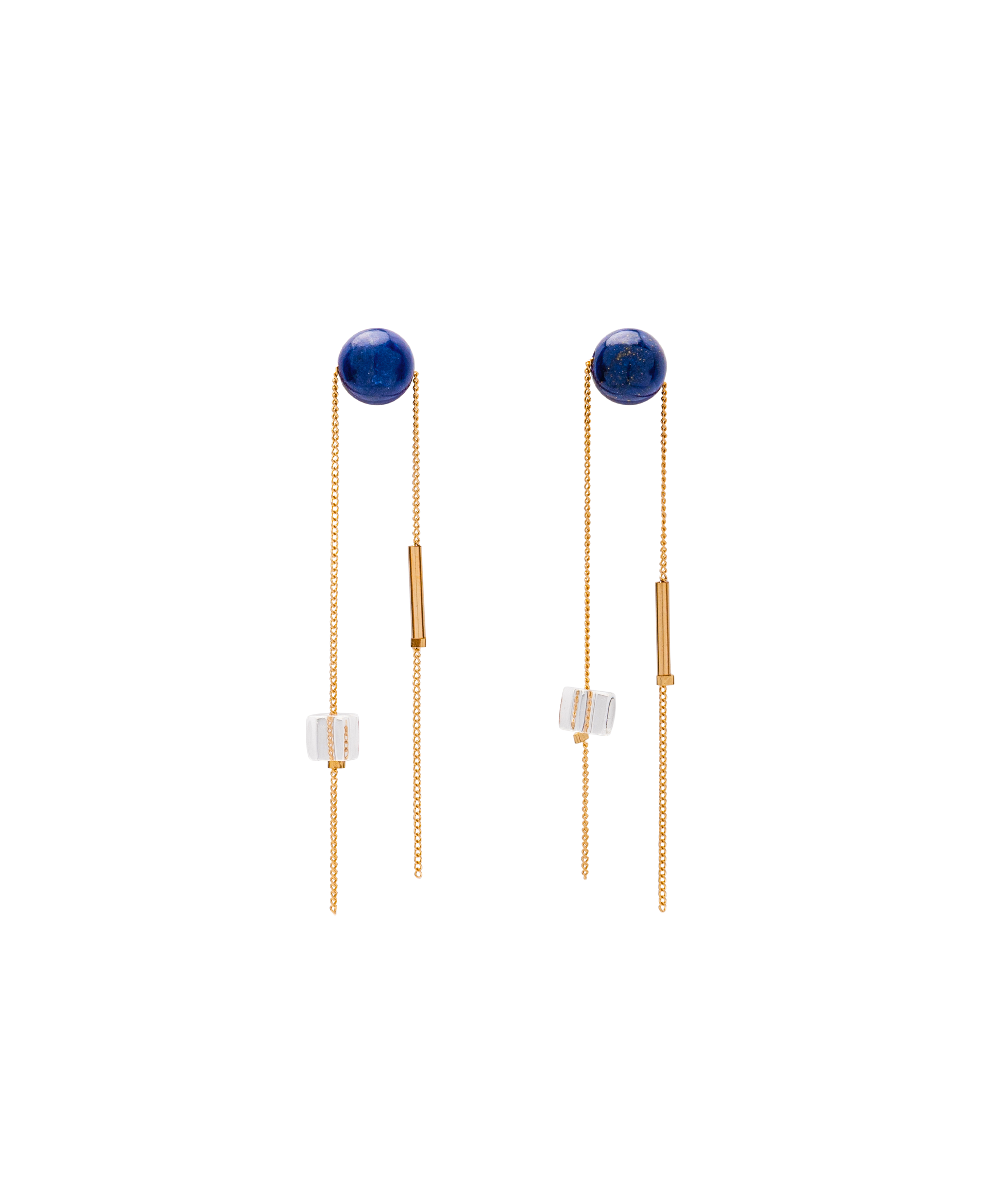 Lapis x Himalayan Quartz Tassel Earrings 14kgf