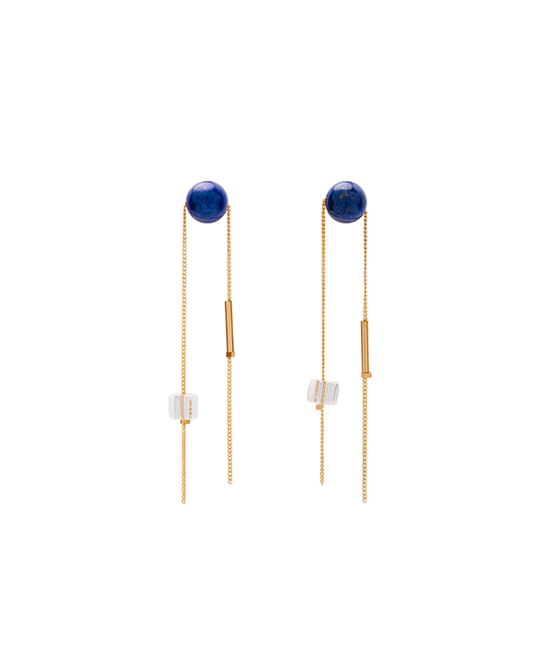 Lapis x Himalayan Quartz Tassel Earrings 14kgf