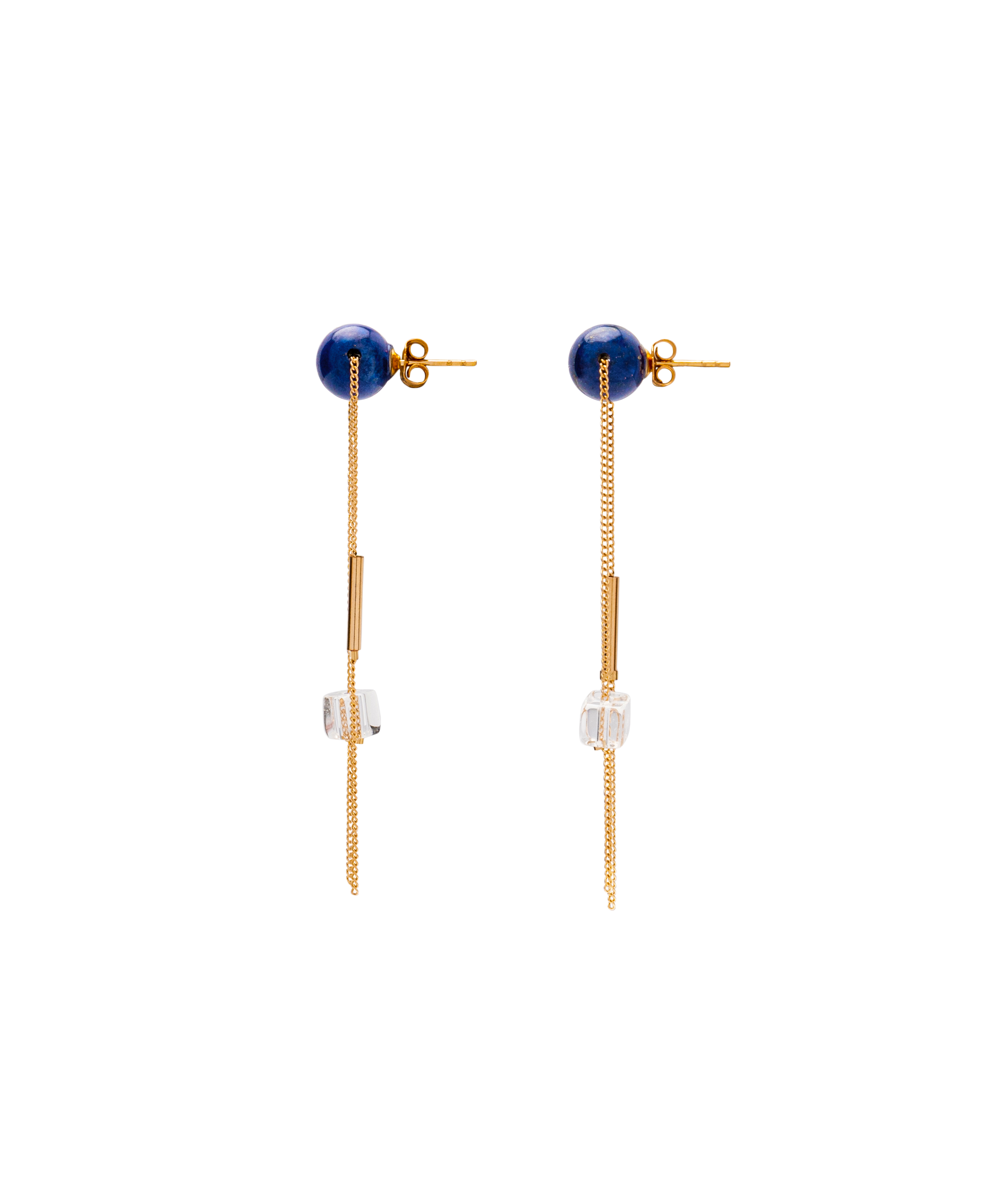 Lapis x Himalayan Quartz Tassel Earrings 14kgf