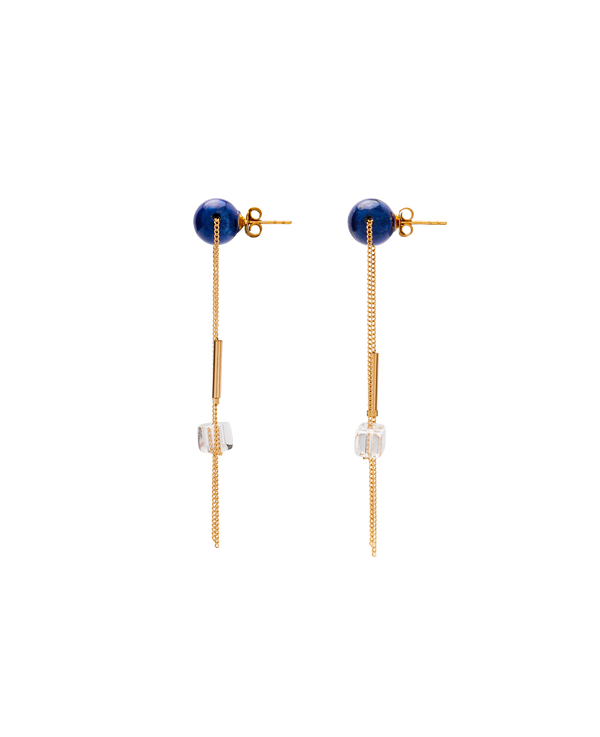 Lapis x Himalayan Quartz Tassel Earrings 14kgf