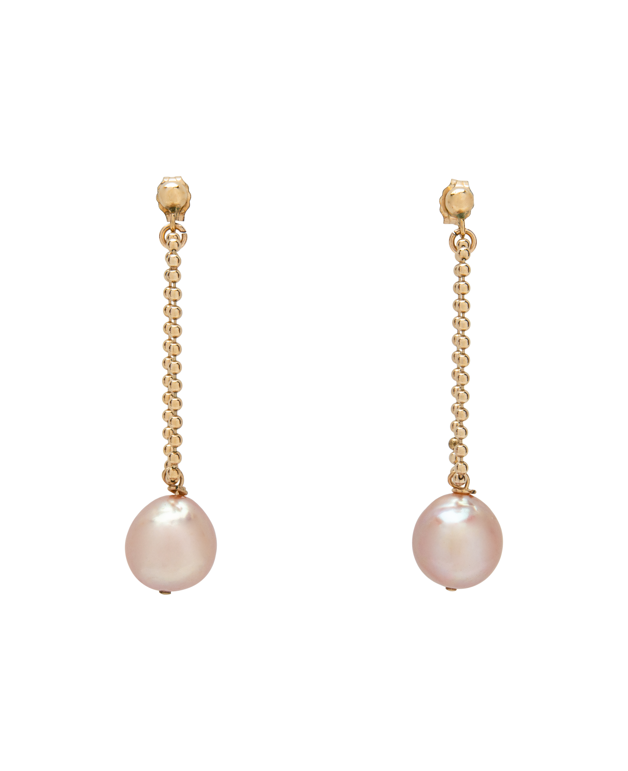 Lilac Baroque Pearl Chain Earrings 14kgf