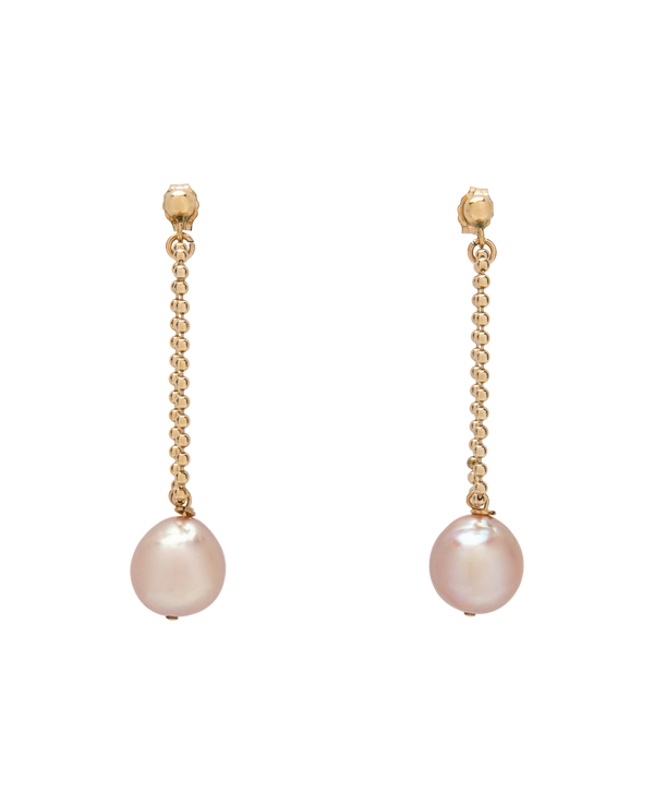 Lilac Baroque Pearl Chain Earrings 14kgf