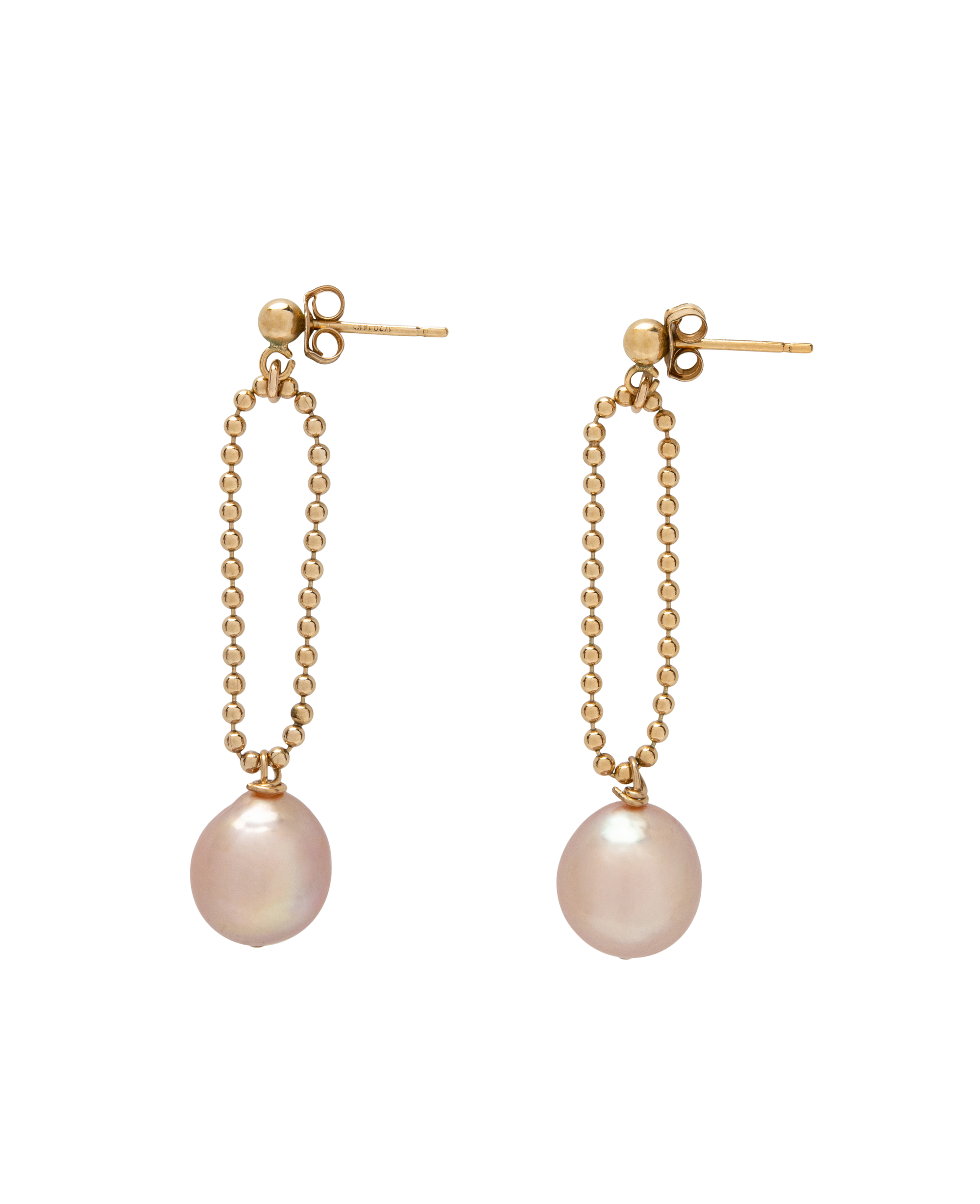 Lilac Baroque Pearl Chain Earrings 14kgf