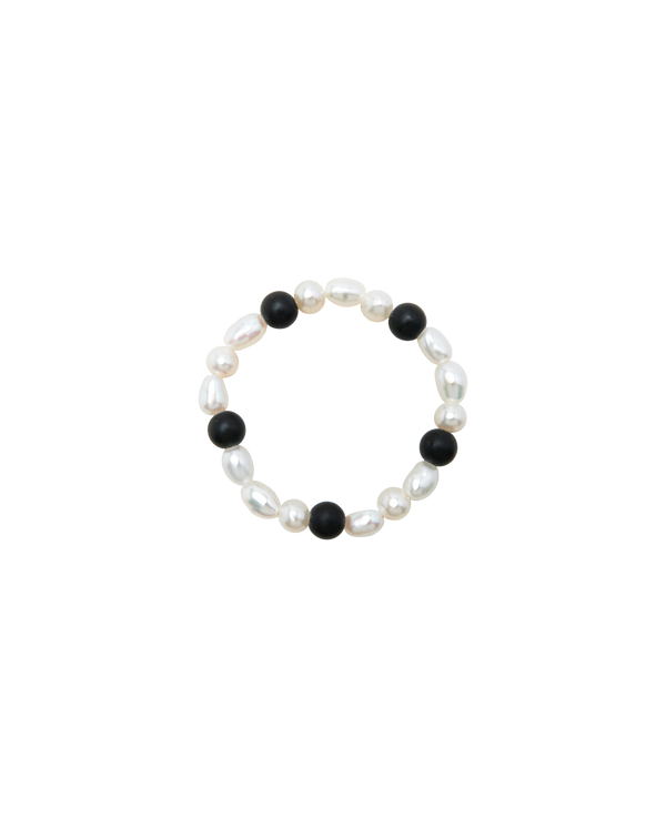 Moon & Midnight Obsidian & Pearl Ring Duo