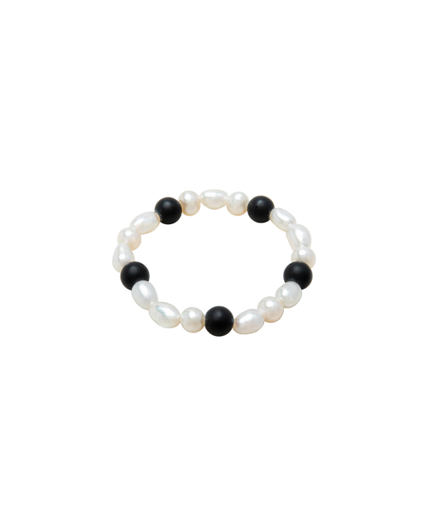 Moon & Midnight Obsidian & Pearl Ring Duo