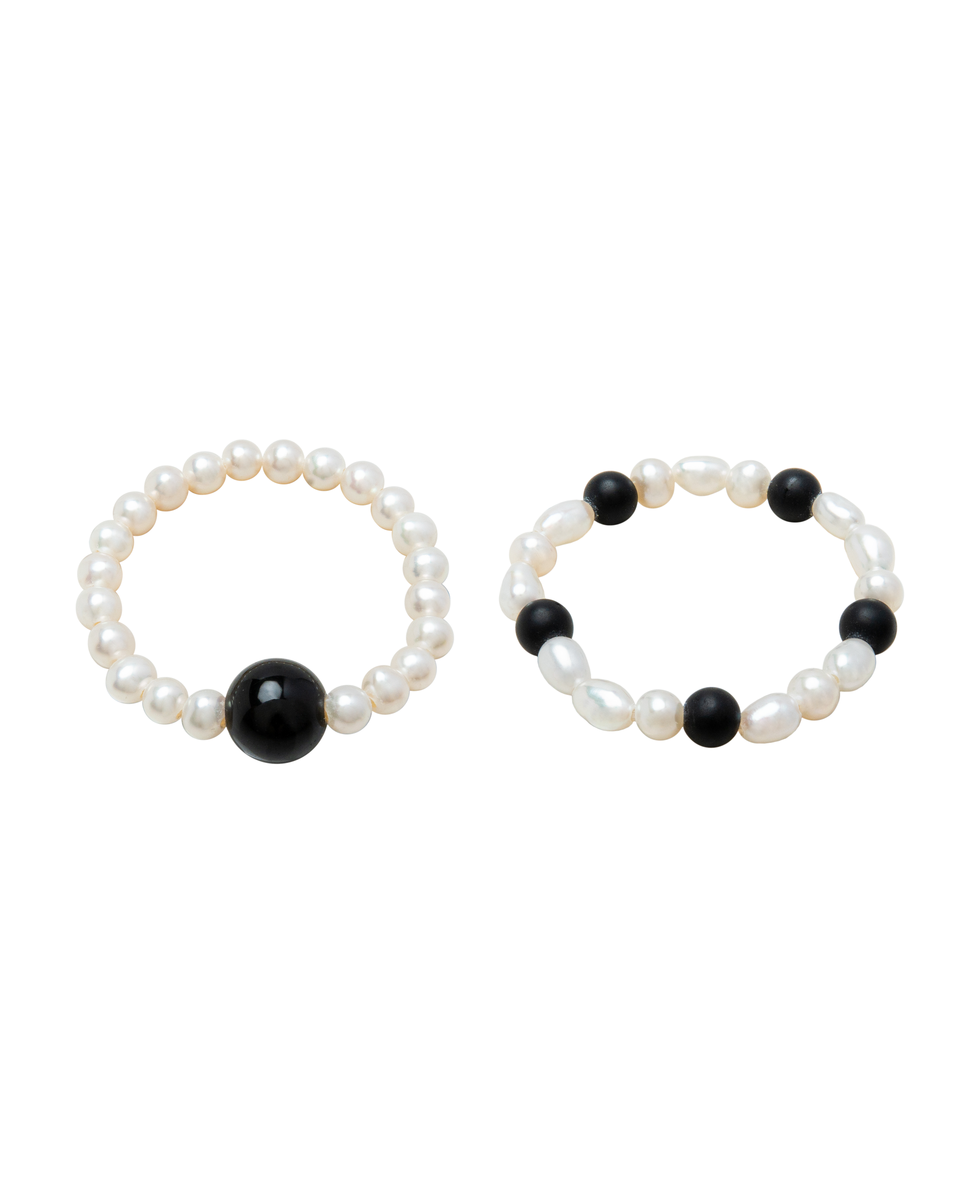 Moon & Midnight Obsidian & Pearl Ring Duo
