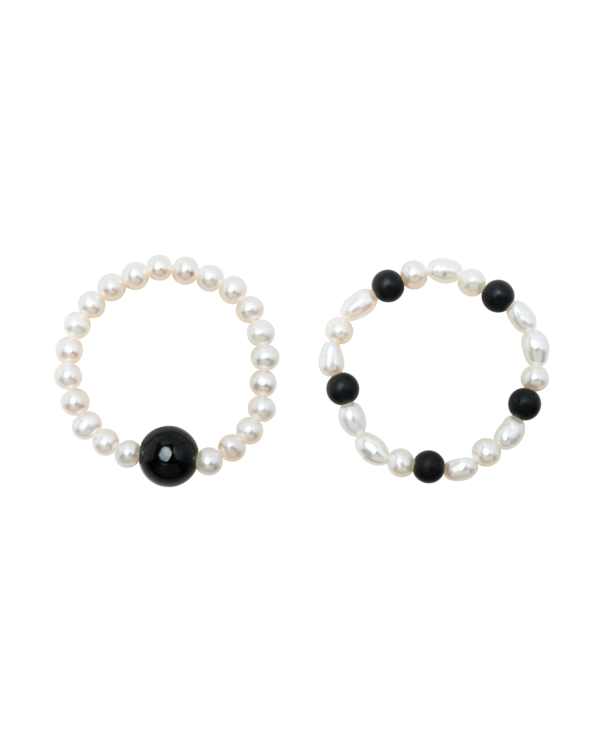Moon & Midnight Obsidian & Pearl Ring Duo