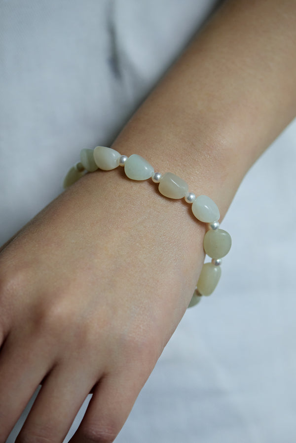 Russet Skin Hetian Jade Zi Liao & Biwa Pearl Bracelet