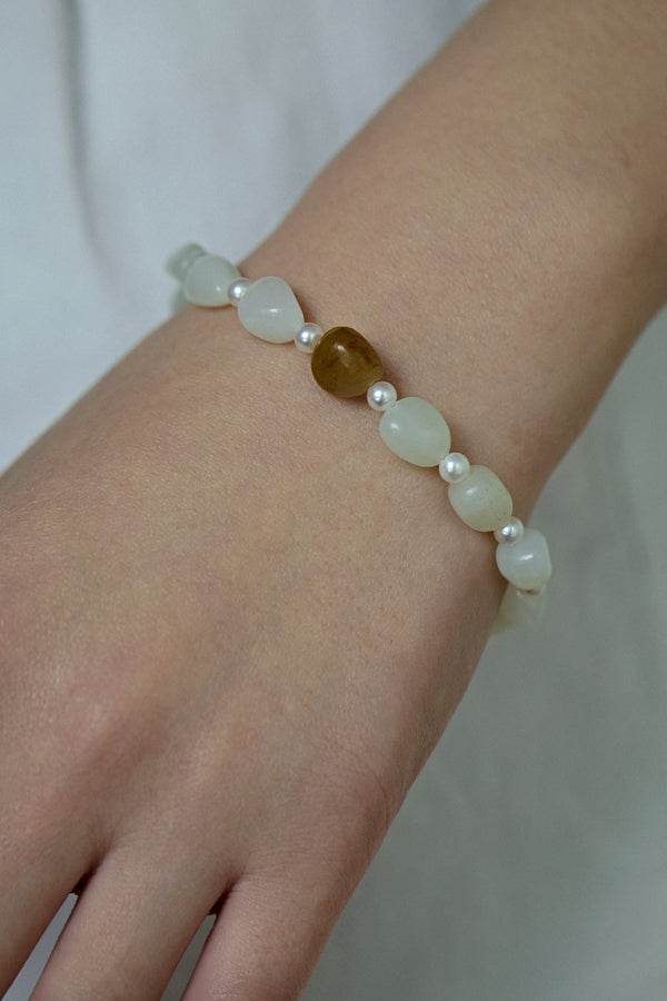 Russet Skin Hetian Jade Zi Liao & Biwa Pearl Bracelet
